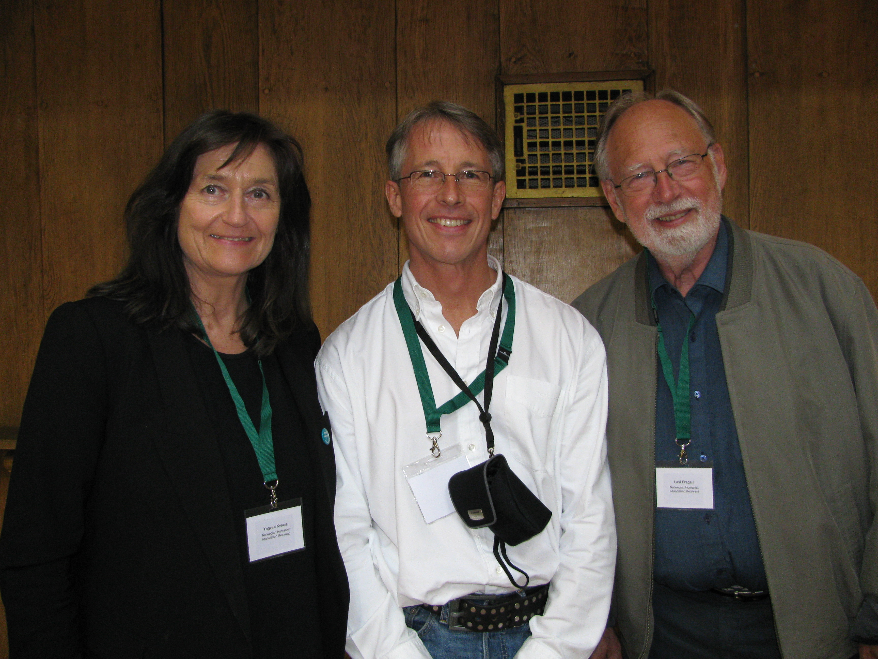 David Warden at Conway Hall, London, with Yngvild Kvaale and Levi Fragell from the Norwegian Humanist Association