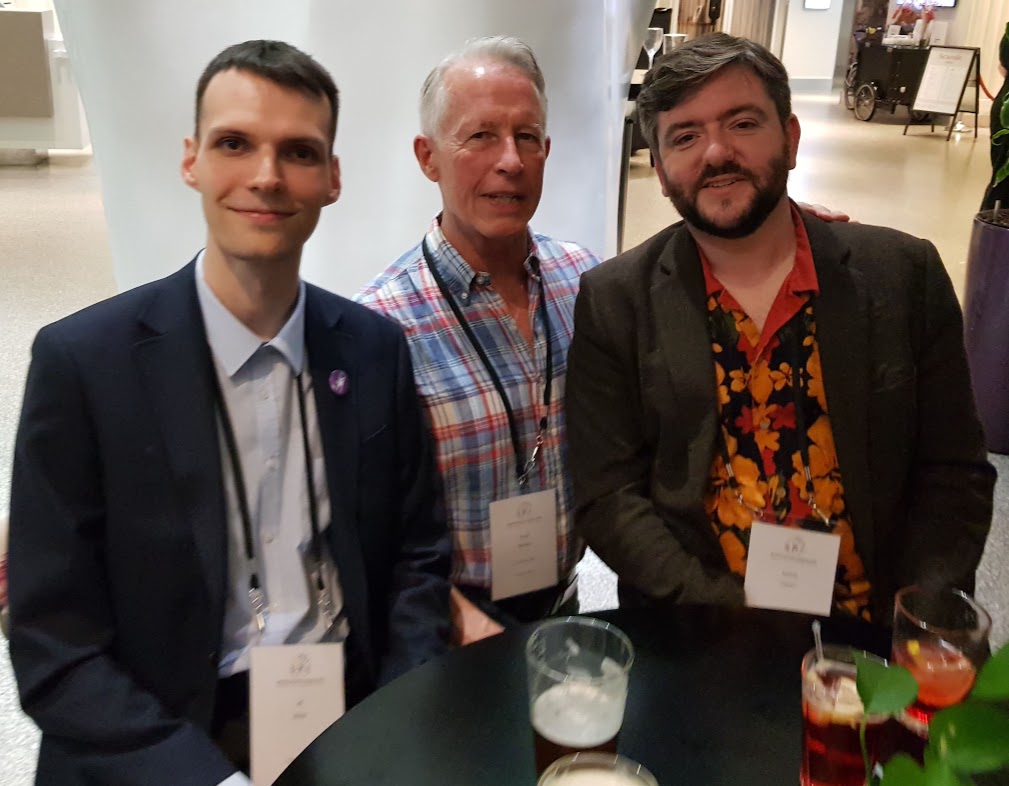 From left: Jiri Muller (Czech Humanists), David Warden (Dorset Humanists), and Andrew Copson (CEO of Humanists UK and President of Humanists International). Photo taken at the World Humanist Congress in Copenhagen 2023.